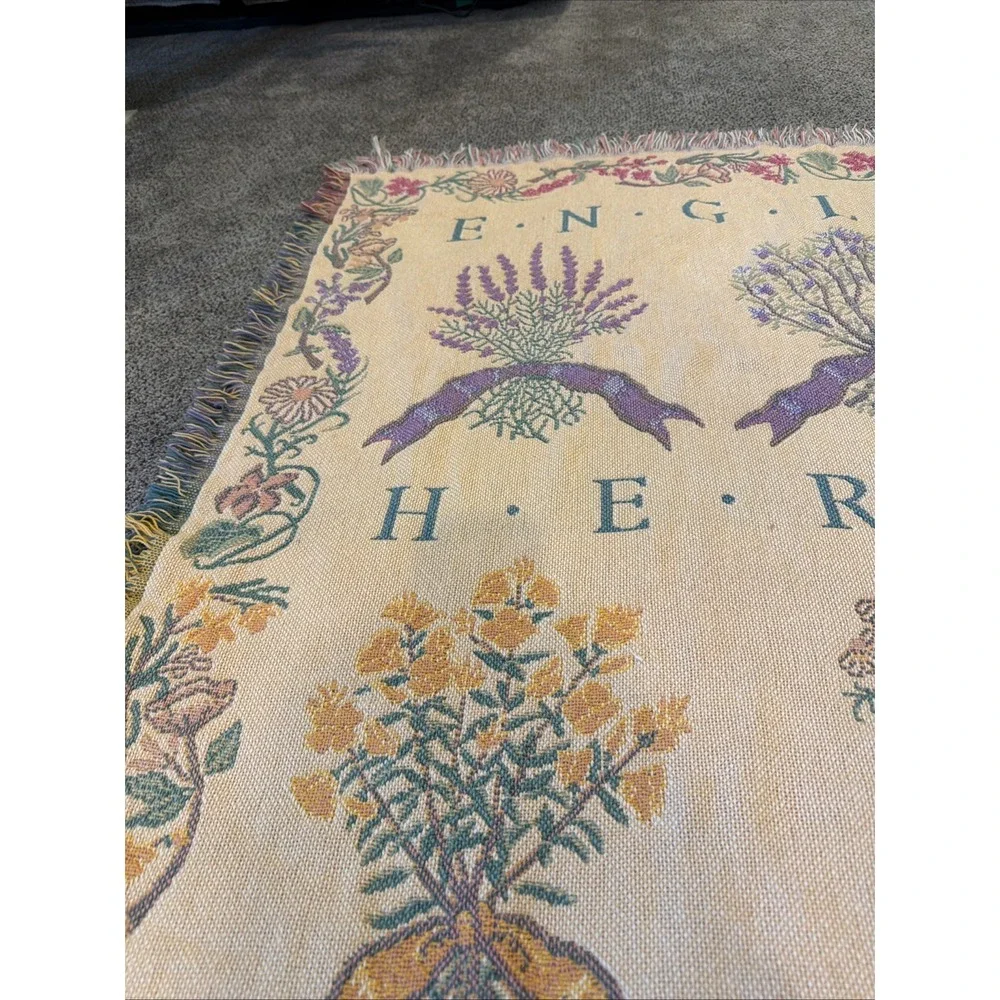 Goodwin Weavers Vintage 100% Cotton English Herbal Garden Tapestry Throw Blanket